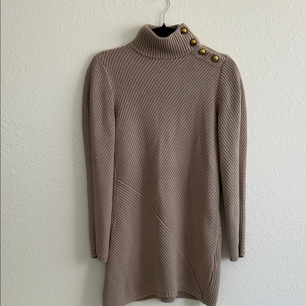 Tory Burch Taupe Knit Dress with Gold Buttons